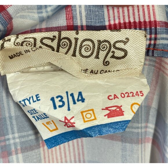 Vintage late 70s dress, pink blue plaid pattern, short sleeves, Ilan Fashions - Picture 9 of 10